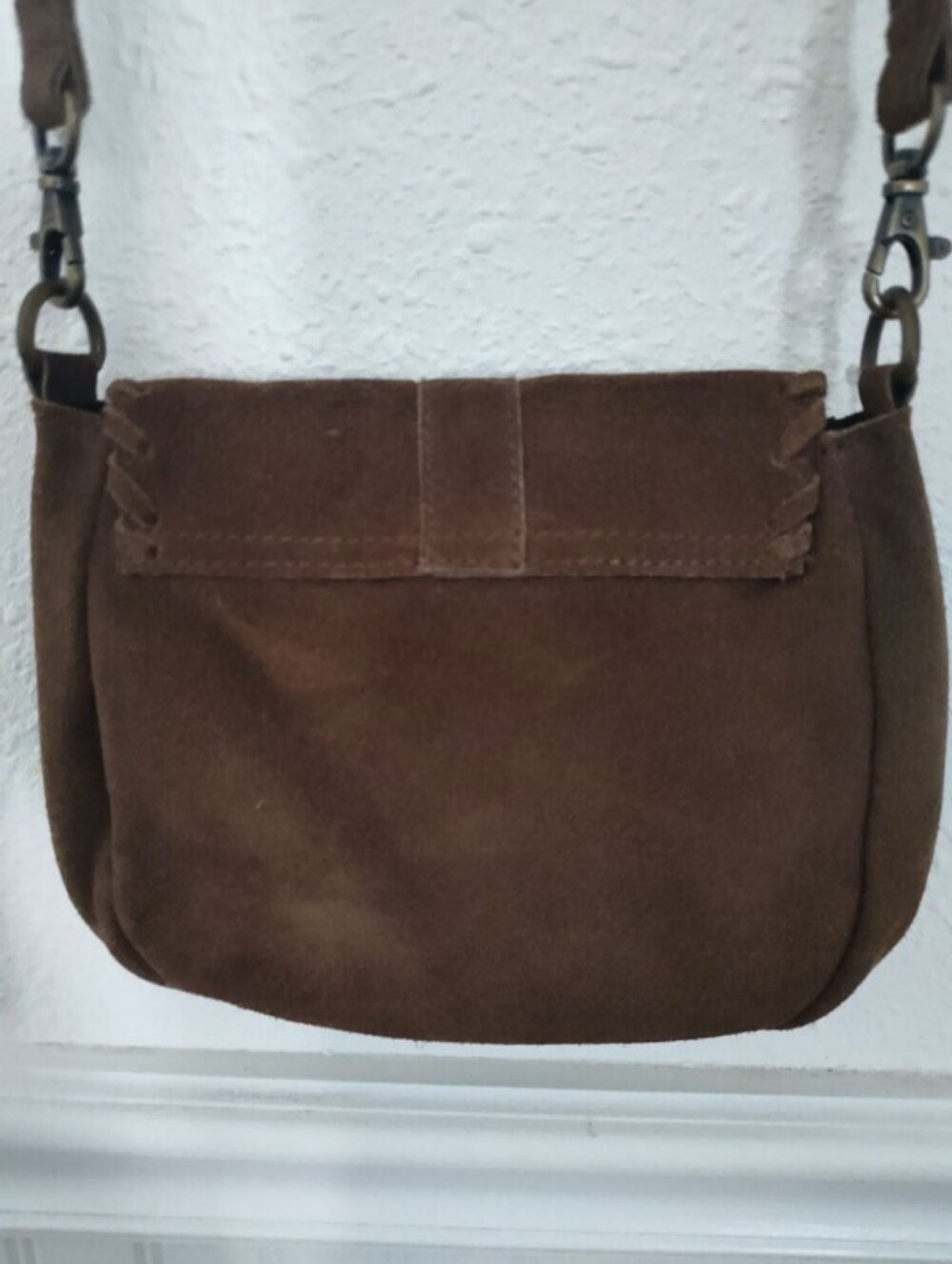 World Market Chocolate Espresso Fall Autumn Brown Suede Leather Crossbody Bag - Picture 3 of 4